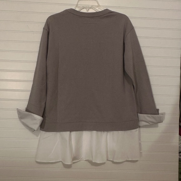 ANTHROPOLGIE Eri + Ali Knit Oversize Pullover with White Cuffs and Ruffle NWOT - Picture 2 of 5